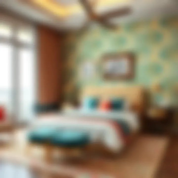 Vibrant bedroom featuring stylish yet economical furnishings