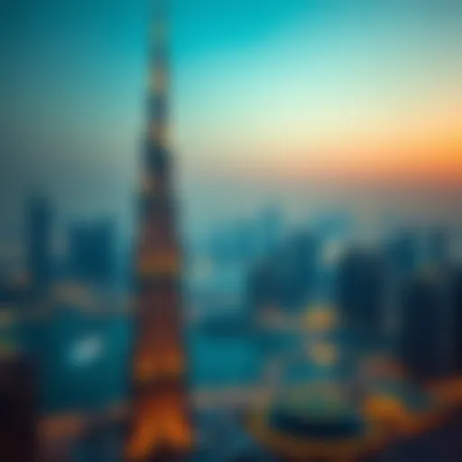 Stunning view of Al Diwan Tower against the Dubai skyline