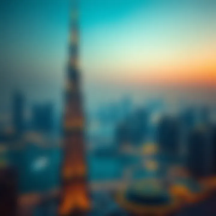 Stunning view of Al Diwan Tower against the Dubai skyline