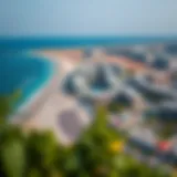 Aerial view of Al Mamzar beachfront with modern residential buildings
