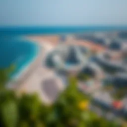 Aerial view of Al Mamzar beachfront with modern residential buildings