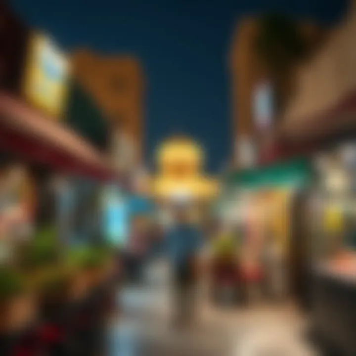 Charming Local Market in Al Mamzar Local market scene in Al Mamzar displaying a variety of shops and eateries