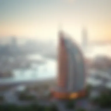 Aerial view of Al Sondos Oasis Building with Dubai skyline in the background