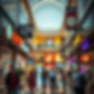 Vibrant shopping area highlighting diverse retail stores in Arabian Centre Dubai