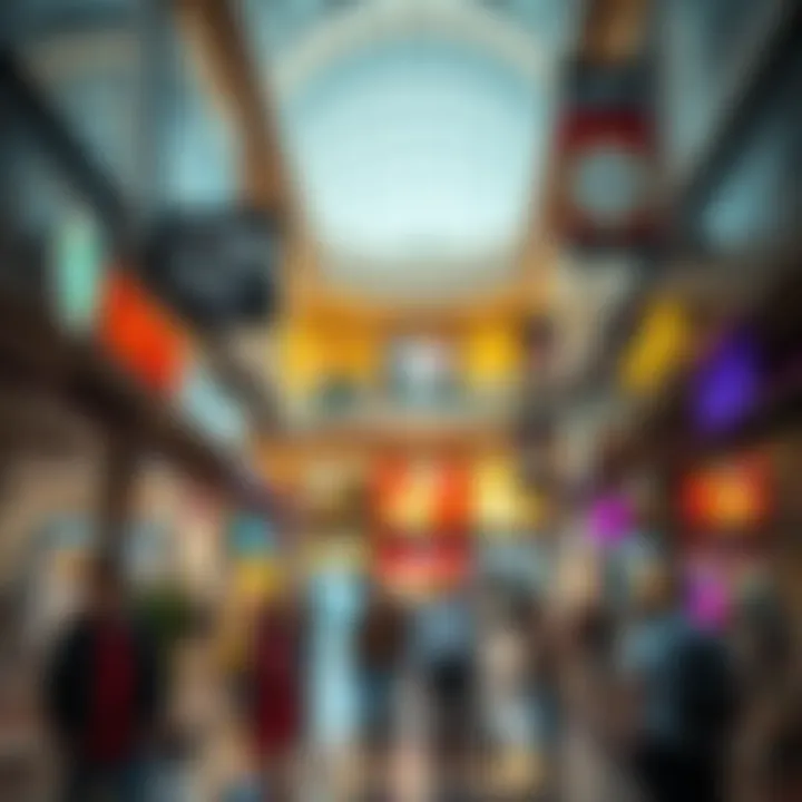 Vibrant shopping area highlighting diverse retail stores in Arabian Centre Dubai