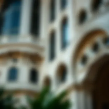 Close-up of unique architectural features of the Bin Kalaib Building