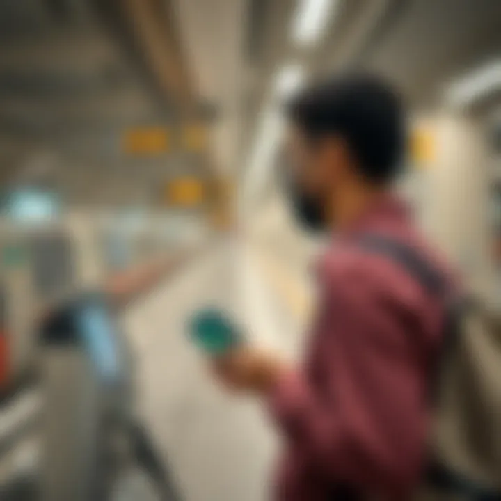 A user tapping their Dubai Transport Card at a metro station