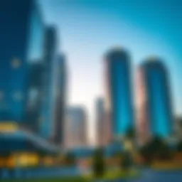 Modern office park architecture showcasing Dubai skyline