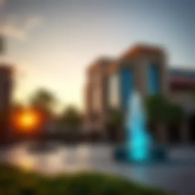 Artistic photography capturing the essence of Dalma Plaza at sunset