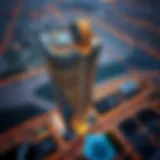 Stunning aerial view of Damac Elegance Tower showcasing its unique architectural features