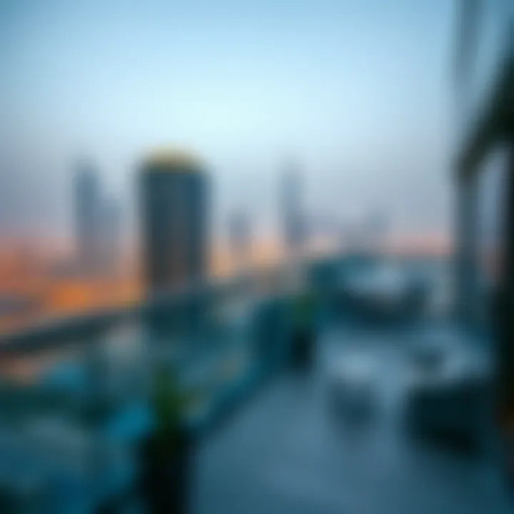 Panoramic view from the terrace of Damac Elegance Tower showcasing the Dubai skyline