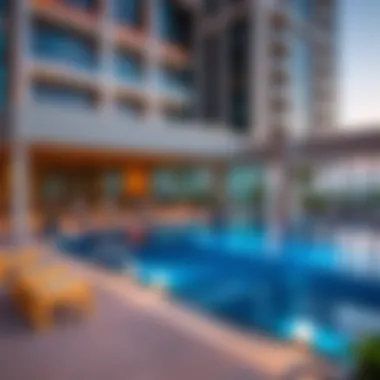 Stylish amenities at Damac Maison Bays Edge including a swimming pool and fitness center