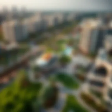 Luxurious residential area with green spaces and amenities