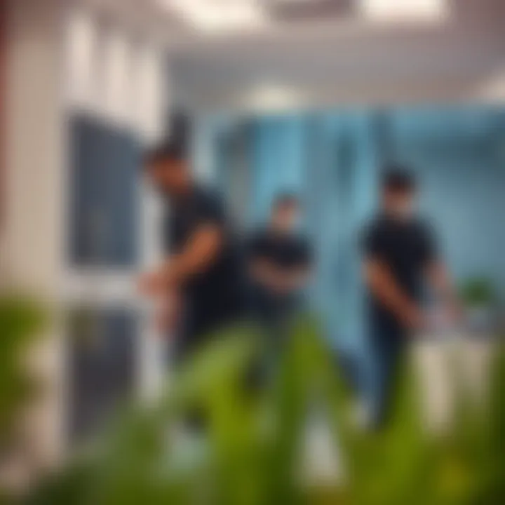 A modern cleaning service team in action, ensuring thorough cleaning.