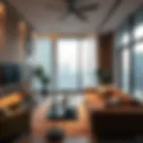 Modern one-bedroom apartment living room in Dubai