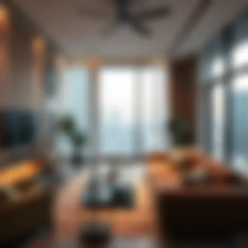 Modern one-bedroom apartment living room in Dubai