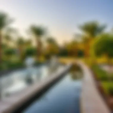 Beautifully designed pathways and water features in Al Barari Park