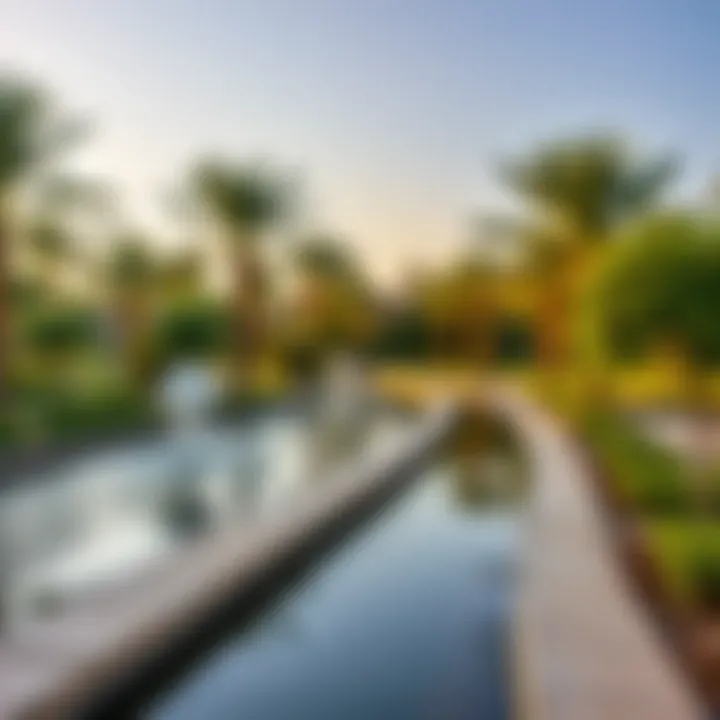 Beautifully designed pathways and water features in Al Barari Park