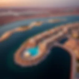 Aerial view of Al Hamra Village showcasing its stunning waterfront