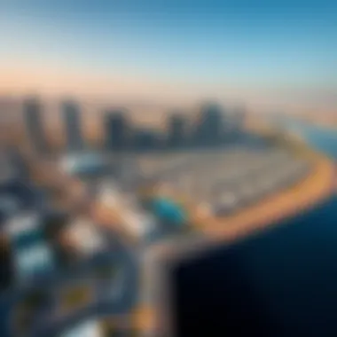 Aerial view of Al Jaddaf showcasing the modern skyline and waterfront.