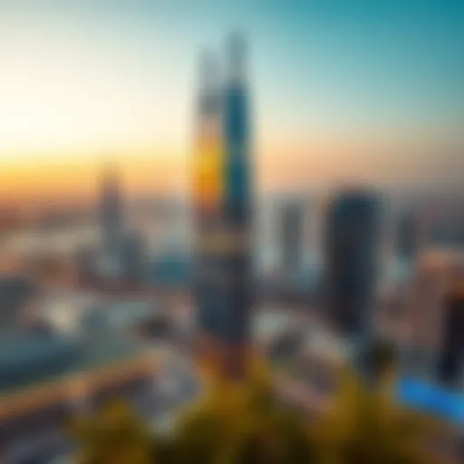 Architectural Brilliance of Bin Kamel Tower Stunning view of Bin Kamel Tower against the Dubai skyline