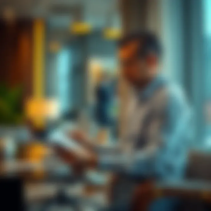 An investor reviewing property listings in an upscale office environment