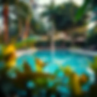 Luxurious swimming pool surrounded by lush greenery at the resort