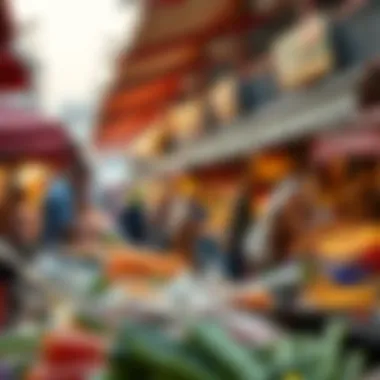 Vibrant street food market bustling with energy