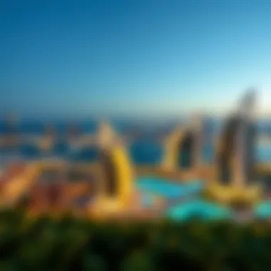 Evening View of Dorra Bay Evening view of Dorra Bay illuminated against the Dubai skyline