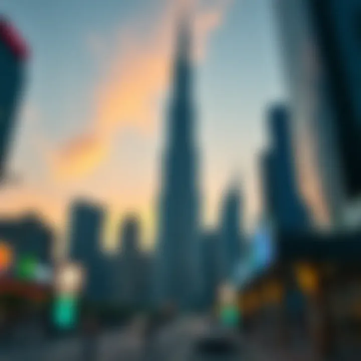 Iconic Burj Khalifa amidst vibrant city life