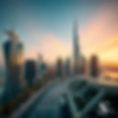 An elegant skyline of Dubai at sunset, highlighting luxury properties