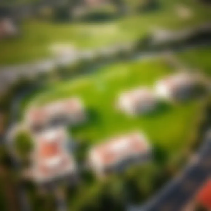 Stunning aerial view of Emirates Golf Club Villas highlighting the lush green surroundings.