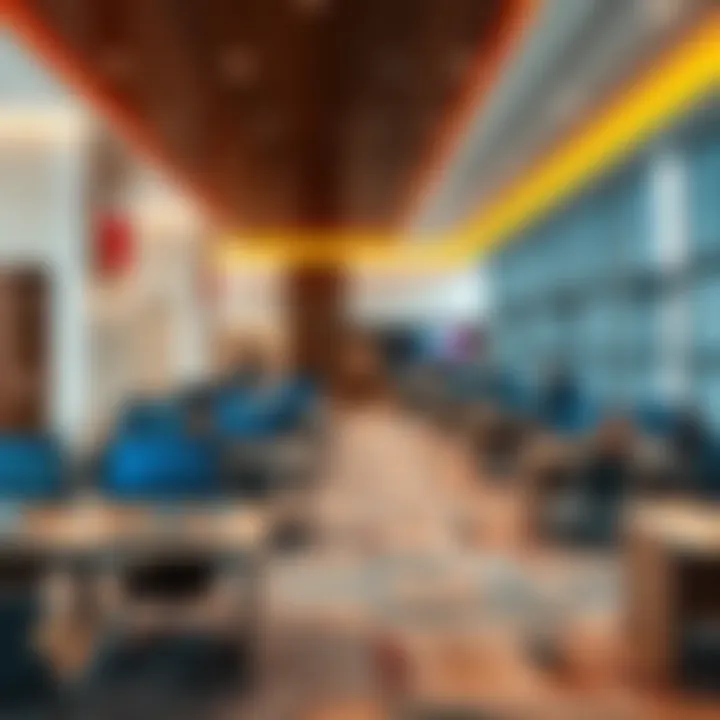 Business Facilities in Emirates Lounge Business area in an Emirates lounge featuring workstations