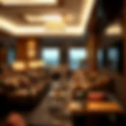 Interior view of an Emirates lounge showcasing luxurious seating areas