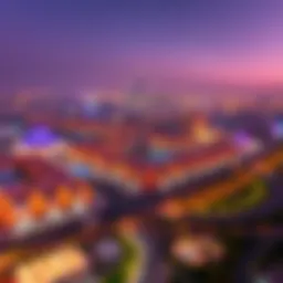 A panoramic view of Festival City showcasing residential and commercial areas