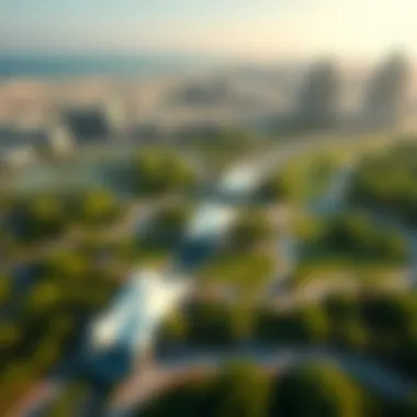 Aerial view showcasing the greenery and open spaces of Khalifa City