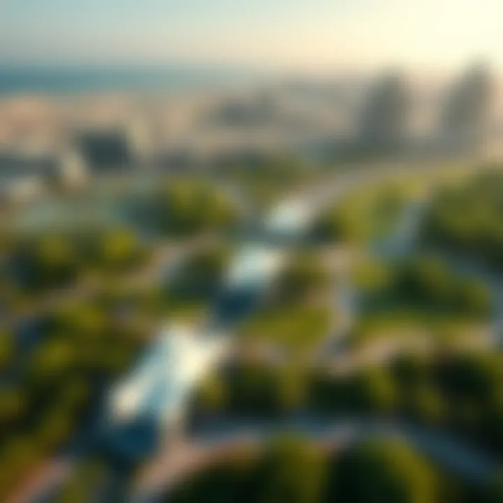 Aerial view showcasing the greenery and open spaces of Khalifa City