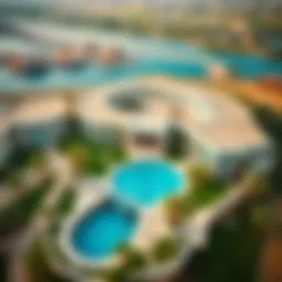 Aerial view of Hill House Dubai showcasing its unique architectural design