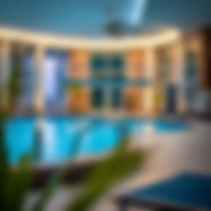 Modern amenities in hotel apartments including a swimming pool and gym