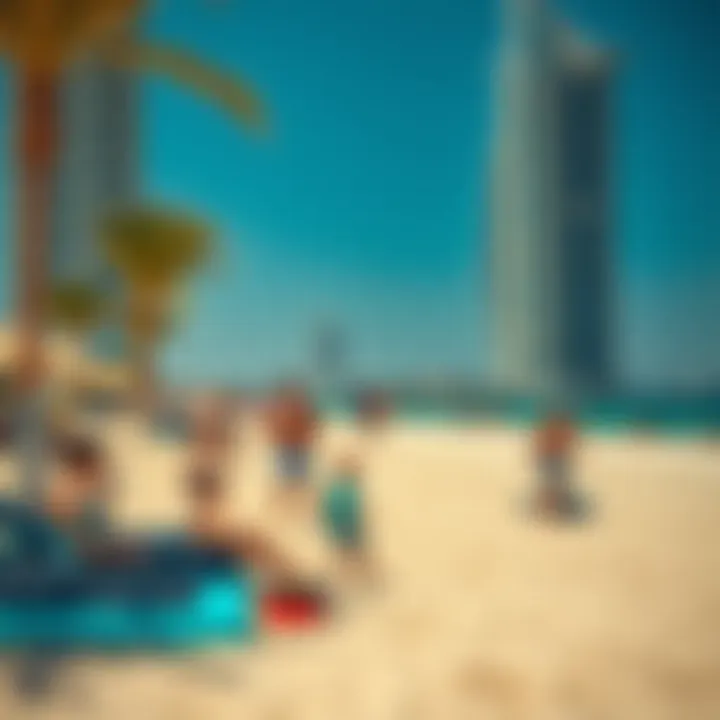 Families enjoying recreational activities on the sandy shores of JBR