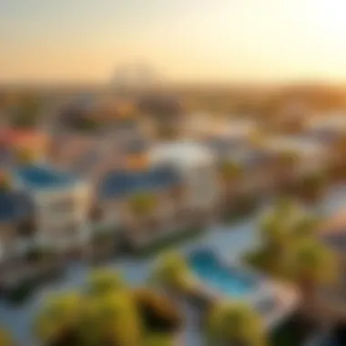 Aerial view of luxury villas in a prestigious neighborhood in Dubai