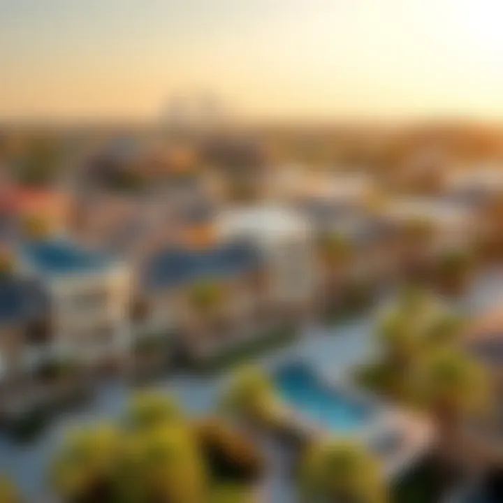 Aerial view of luxury villas in a prestigious neighborhood in Dubai