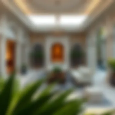 Outdoor living space of a luxury villa showcasing opulence