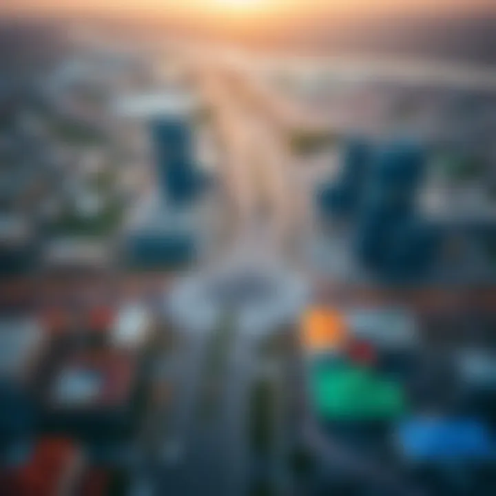 Aerial view of Mina Road showcasing the vibrant real estate development