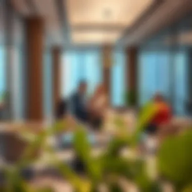 Business professionals discussing in a collaborative office space