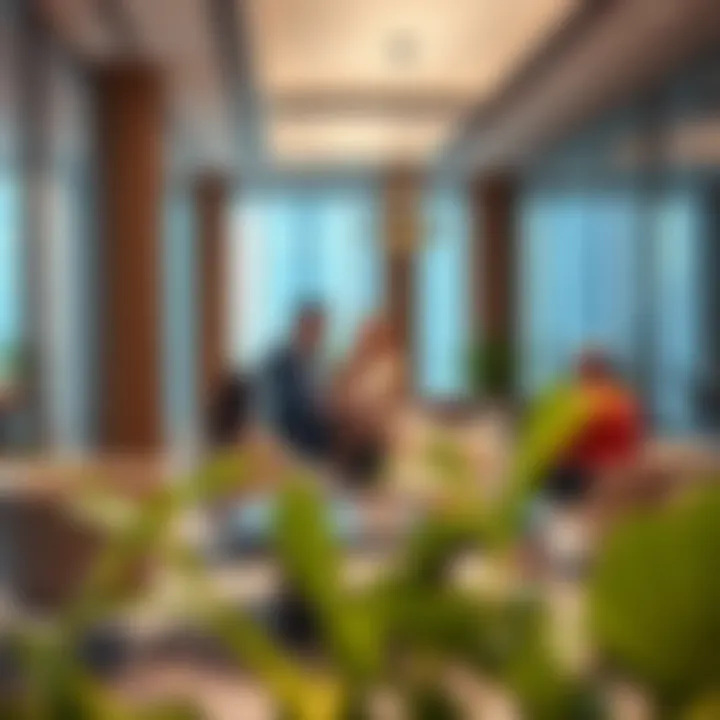 Business professionals discussing in a collaborative office space