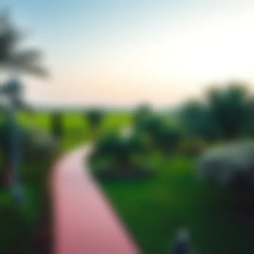 Vibrant Park Landscape Vibrant landscape of a park in Dubai showcasing lush greenery and walking paths
