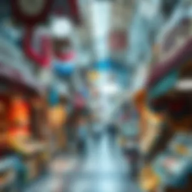 Vibrant marketplace in Meena Bazaar showcasing various shops and products.