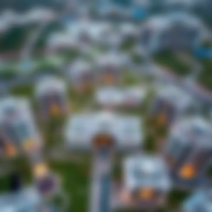 Aerial view of منطقة الروضة showcasing its unique architecture and green spaces