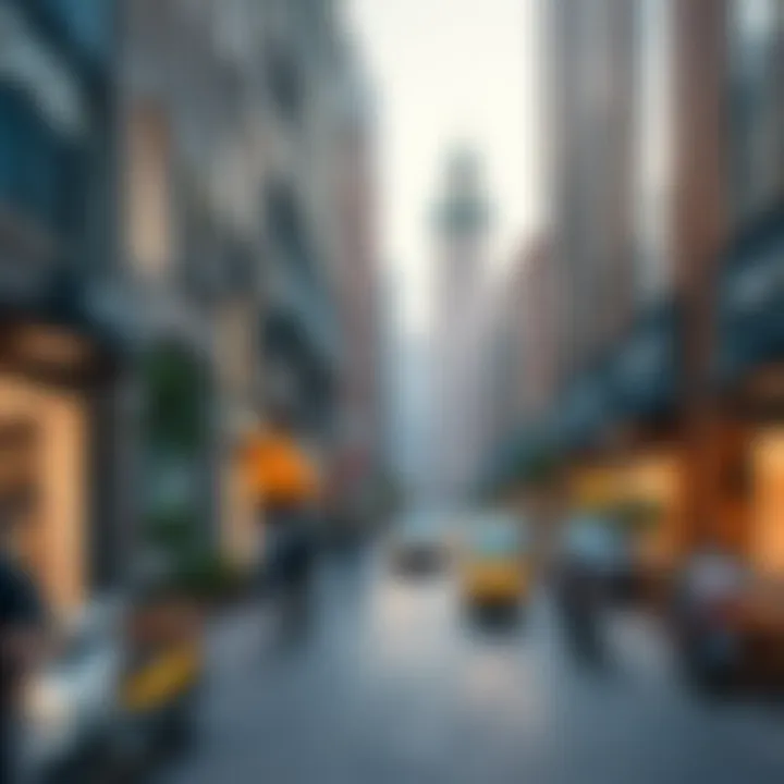 A bustling lifestyle scene along Sheikh Zayed Road featuring shops and cafes